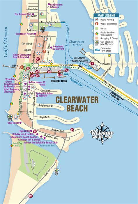 Clearwater Beach Florida Map Of Shops And Hotels